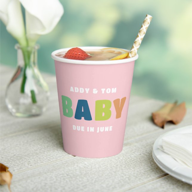 Colorful and Fun Bold Pink Baby Shower Paper Cups (Insitu)