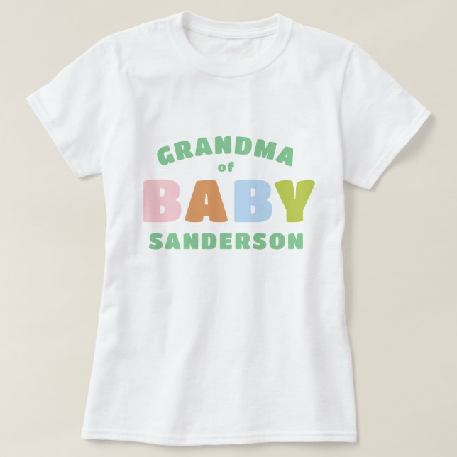 Colorful and Fun Custom Name Grandma T-Shirt (Design Front)