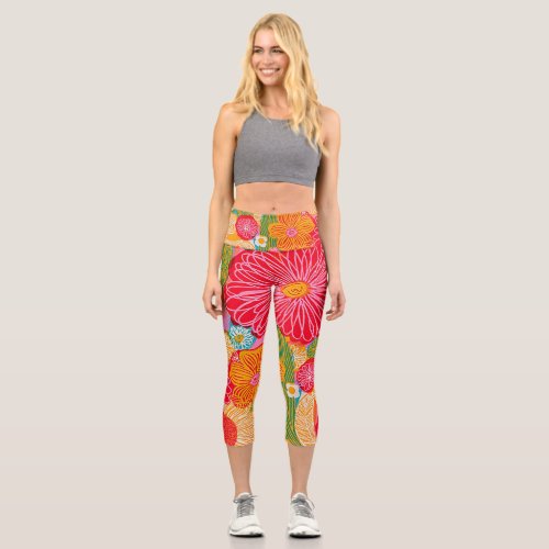 Colorful and Fun Floral  Capri Leggings