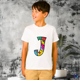 Colorful and Fun Monogram J Tribal and Doodle T-Shirt