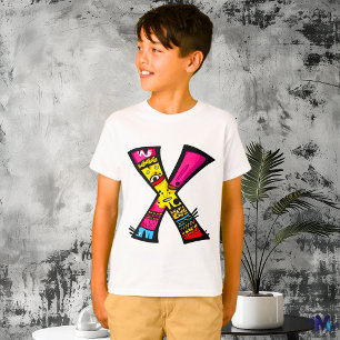Colorful and Fun Monogram X Tribal and Doodle T-Shirt