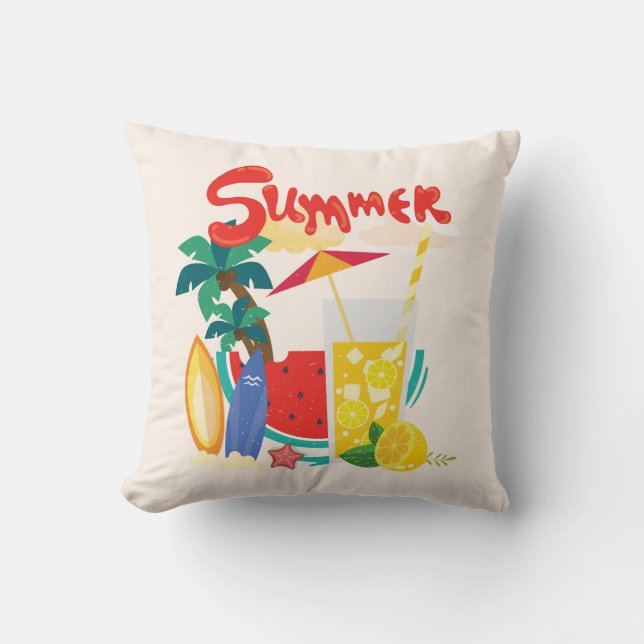 Colorful and Fun Summer Activities Throw Pillow (Front)