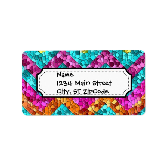 Colorful and Fun Tile Mosaic Chevron Pattern Label (Front)