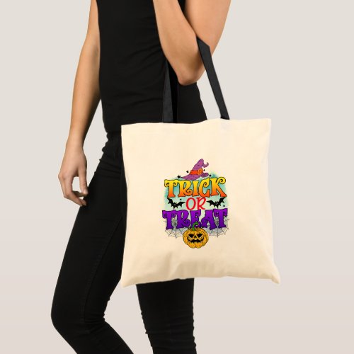 Colorful and Fun Witches Hat Stars Trick or Treat Tote Bag