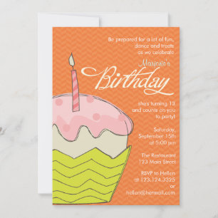 Colorful and Girly Big Cupcake Birthday Party Invitation