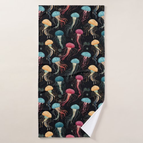 Colorful and Graceful Jellyfish  Bath Towel