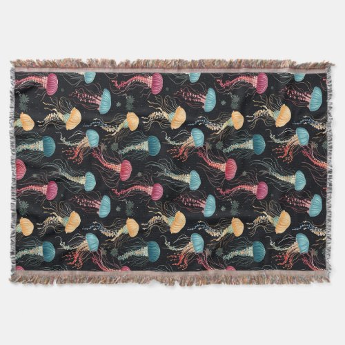 Colorful and Graceful Jellyfish  Throw Blanket