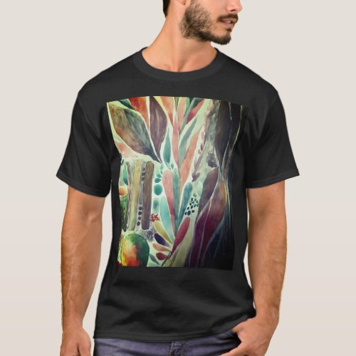 Colorful and Greenery Watercolor Tropical T_Shirt