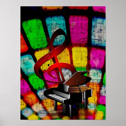 Colorful and Jazzy Treble Clef and Piano Poster