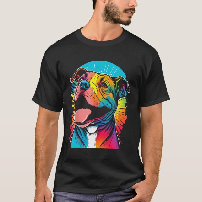 Colorful and Joyful American Pit Bull Terrier T-Shirt (Front)