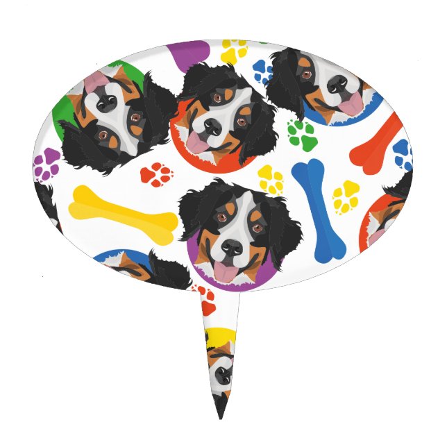Colorful and playful Bernese Mountain Dog Cake Topper (Front)