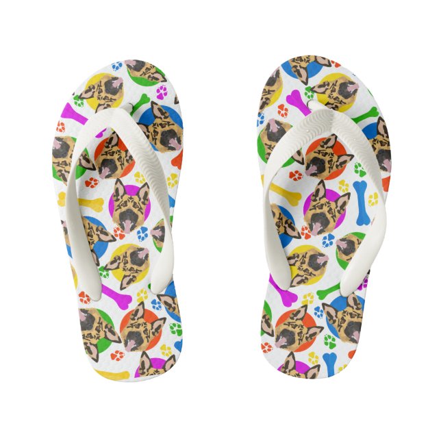 Colorful and playful German Shepherd Kid's Flip Flops (Footbed)