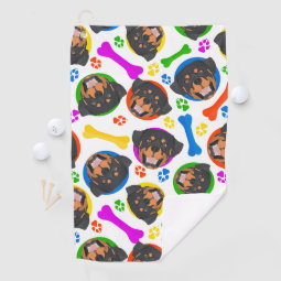 Colorful and playful Rottweiler Golf Towel | Zazzle