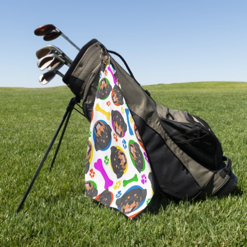 Colorful and playful Rottweiler Golf Towel | Zazzle
