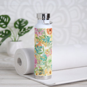 Colorful and pretty floral watercolor water bottle