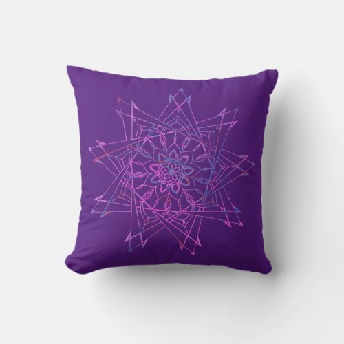 Colorful and Purple Sharp Mandala Throw Pillow