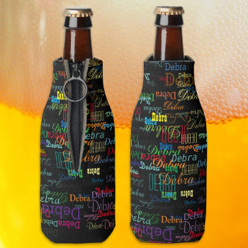 Colorful And Repeated Names - Personalized Bottle Cooler by mixedworld at Zazzle