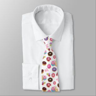 Colorful and Tasty Donuts and Hearts Neck Tie