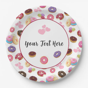 Colorful and Tasty Donuts and Hearts Paper Plates