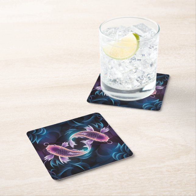 Colorful and Translucent Exotic Fish Aquarium Square Paper Coaster (Insitu)