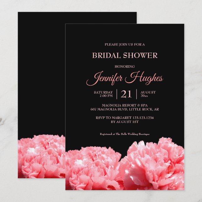 Colorful and Vibrant Black & Pink  Bridal Shower Invitation (Front/Back)