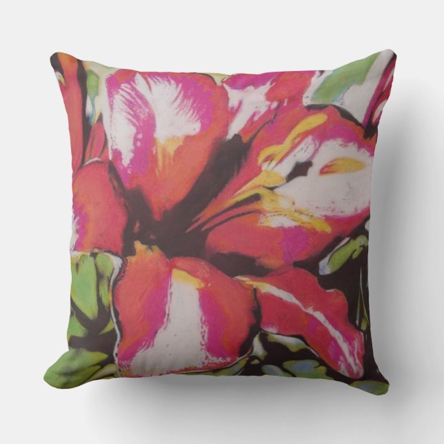 colorful and vibrant contempory abstract flower throw pillow (Front)