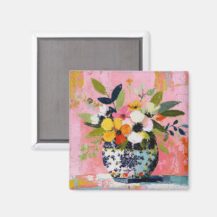 Colorful and Vibrant Vase of Flowers Magnet