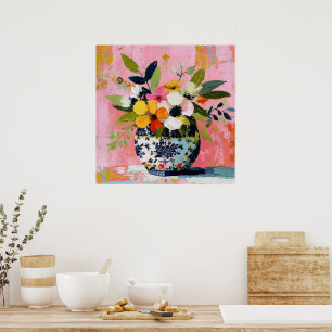 Colorful and Vibrant Vase of Flowers Poster
