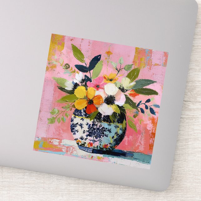 Colorful and Vibrant Vase of Flowers Sticker (Detail)