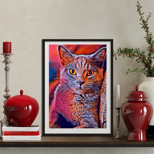 Colorful and whimsical cute cat portrait poster
