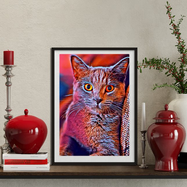 Colorful and whimsical, cute cat portrait poster (Creator Uploaded)