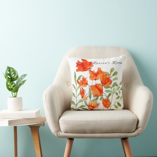 Colorful and Whimsical Poppy Painting Throw Pillow