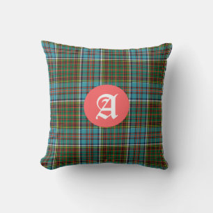 Colorful Anderson Tartan Plaid Monogram Throw Pillow