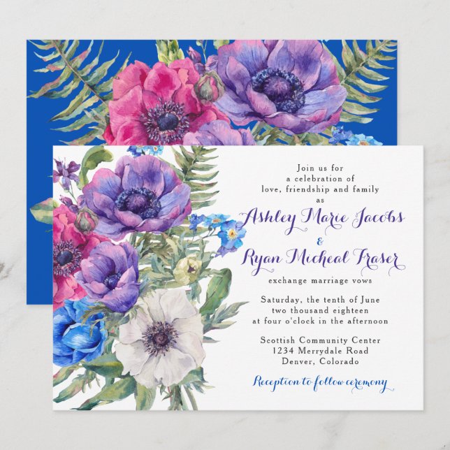 Colorful Anemone Flower Floral Wedding Invitation (Front/Back)