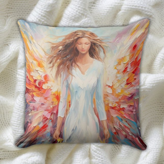 Colorful Angel Pillow - Vibrant Abstract Art (Bright Colors Vibrant Abstract Angel Pillow for Teens and Kids)