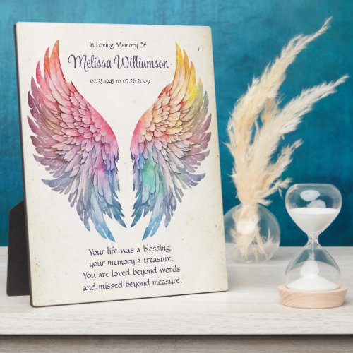 Colorful Angel Wings In Loving Memory Vintage Plaque