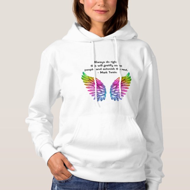 Colorful Angel Wings with Mark Twain Quote Hoodie (Front)