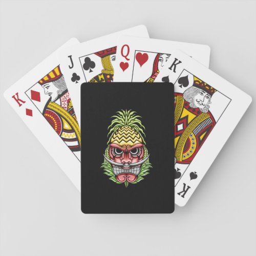 colorful angry tiki with pineapple hat illustratio playing cards