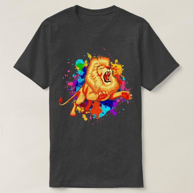 Colorful Animal African Zoo Lion T-Shirt (Design Front)