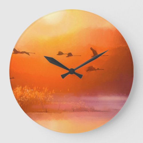 Colorful Animal Autumn Watercolor Painting Large Clock
