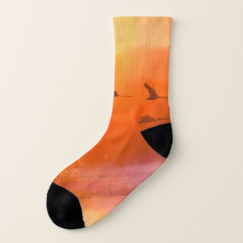 Colorful Animal Autumn Watercolor Painting Socks