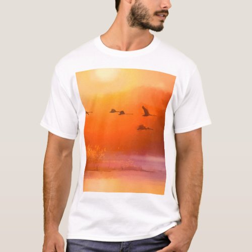 Colorful Animal Autumn Watercolor Painting T_Shirt