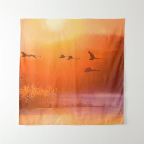 Colorful Animal Autumn Watercolor Painting Tapestry