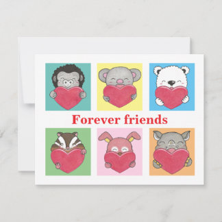 Colorful Animal Cartoon for Kids Friends Flat Card