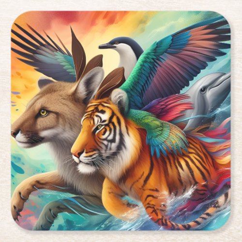 Colorful Animal Design Square Paper Coaster