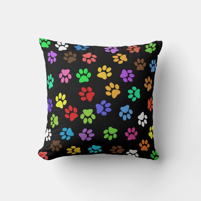 Colorful Animal Footprints Throw Pillow (Front)