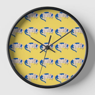 Colorful Animal Pattern on Yellow Background Clock