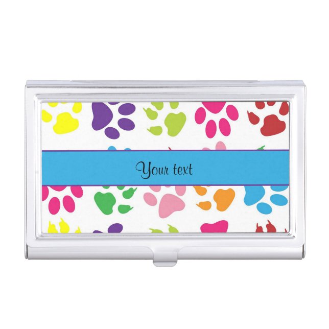 Colorful Animal Paw Prints Business Card Holder (Front)