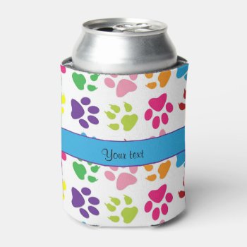 Colorful Animal Paw Prints Can Cooler by shm_graphics at Zazzle