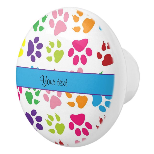 Colorful Animal Paw Prints Ceramic Knob (Right)